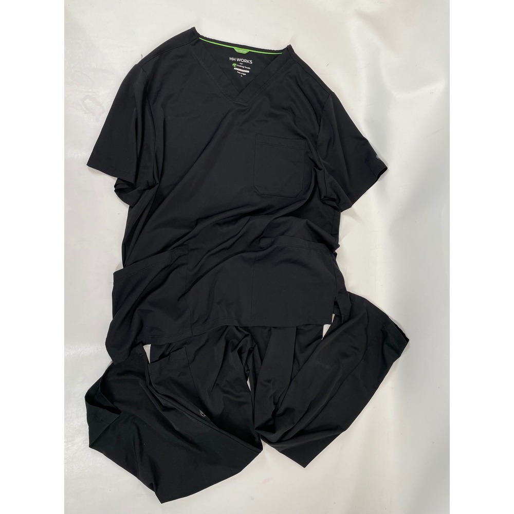 Men's Black V-Neck Scrub Top and Pants Set